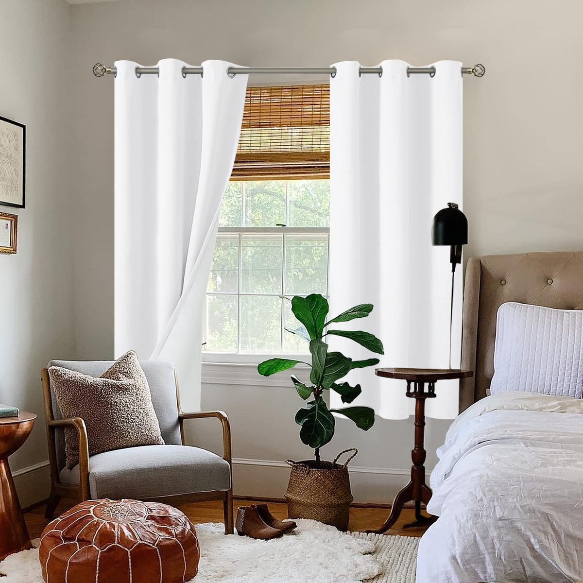 BGment White Blackout Curtains for Bedroom 63 Inch Length 2 Panels Set