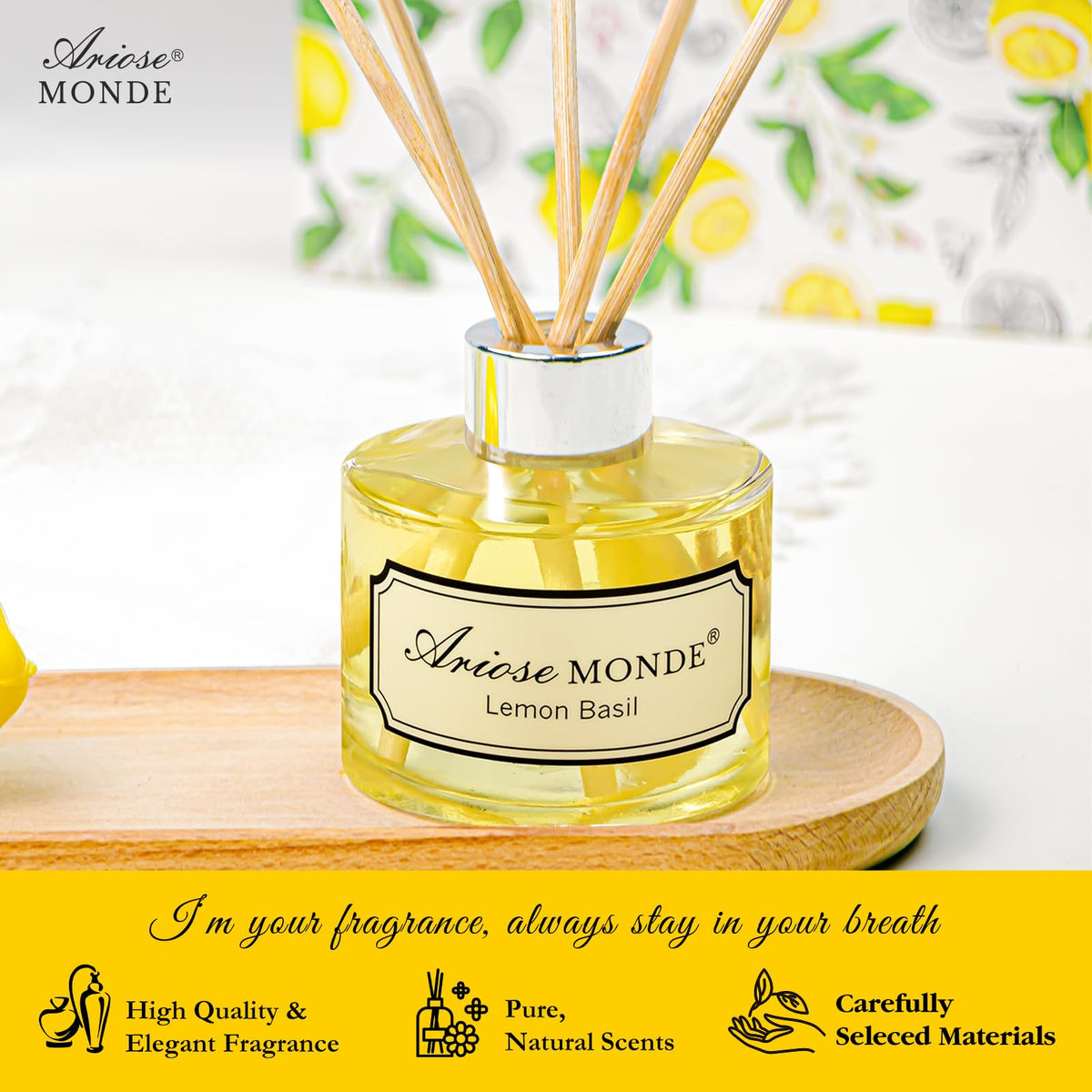 Reed Diffuser & Candle Gift Set, Lemon Oil Diffuser for Bathroom Decor