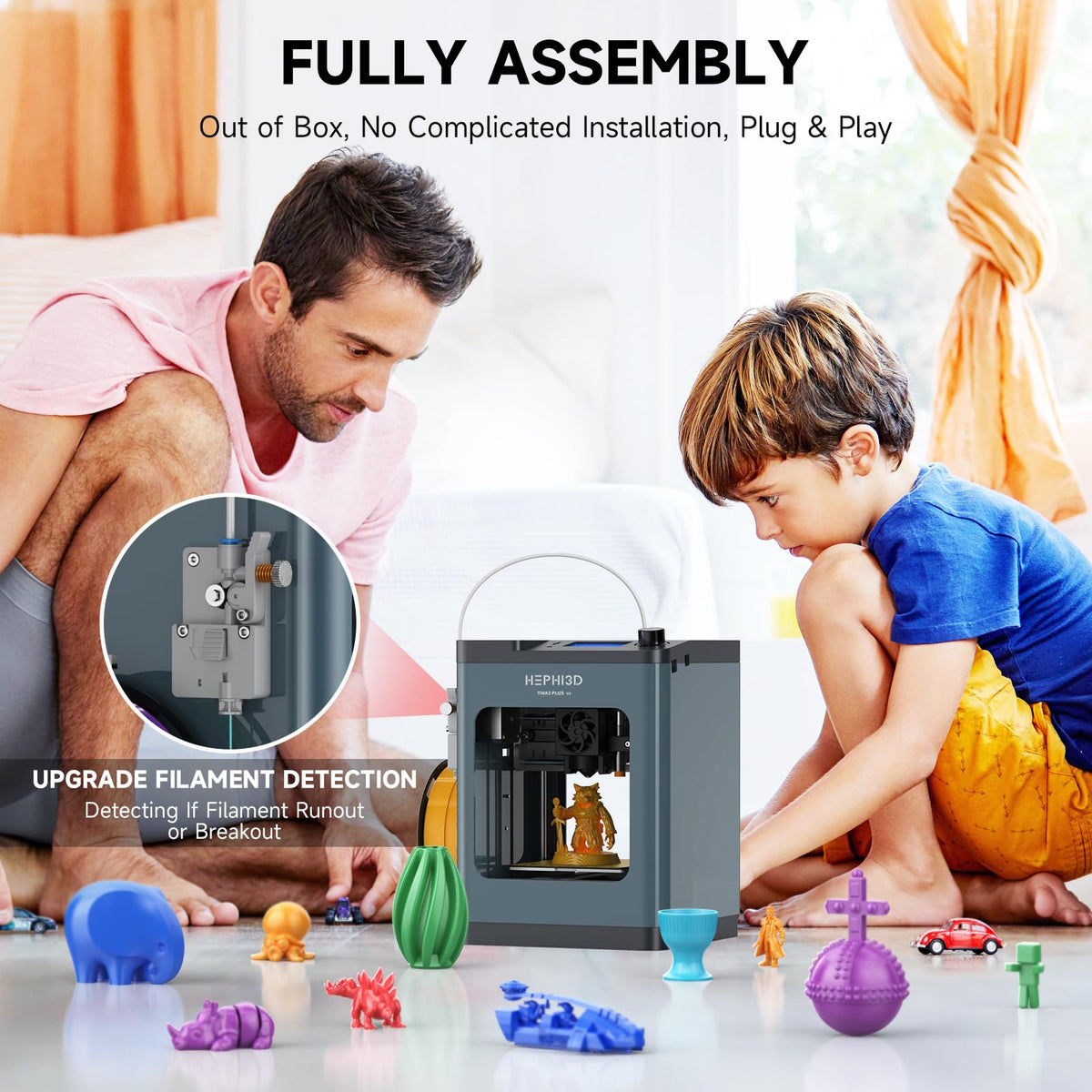 Hephi3d TINA2 Plus 3D Printer for Beginners, Fully Assembled Ready to Print