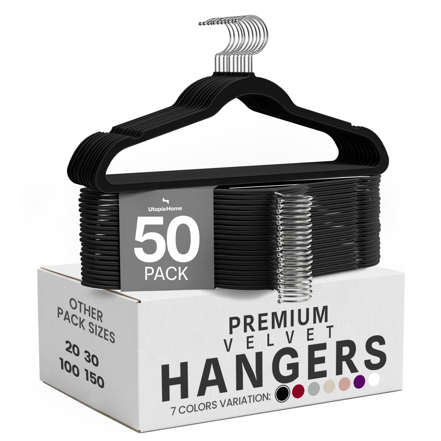 Utopia Home Velvet Hangers, Black, 50 Pack