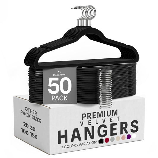 Utopia Home Velvet Hangers, Black, 50 Pack