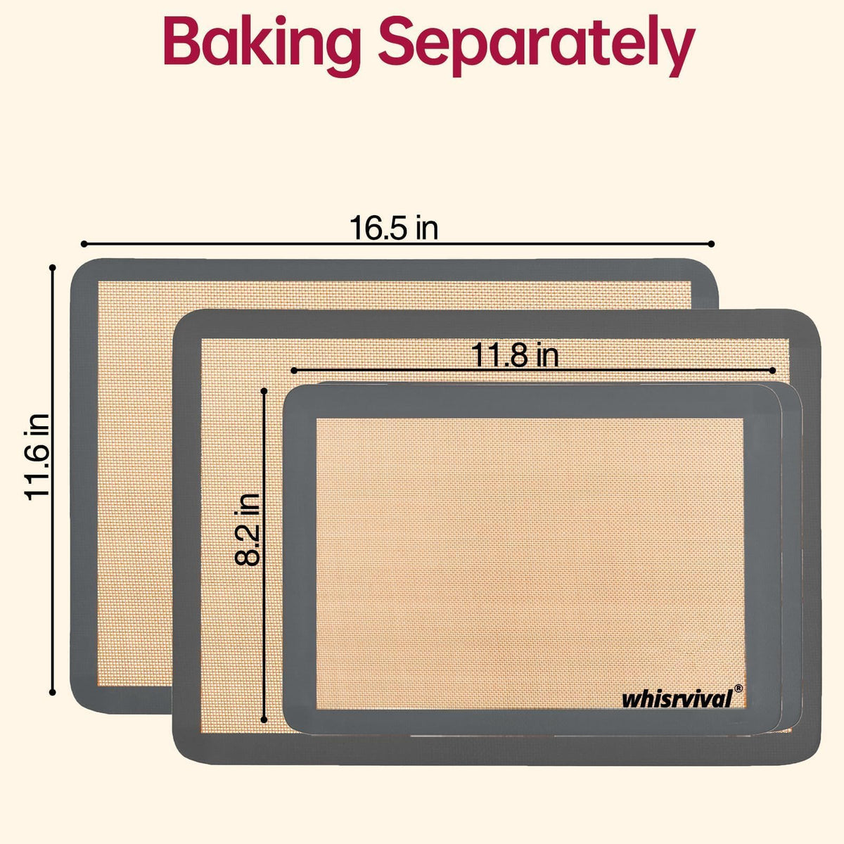whisrvival 4 Pcs Silicone Baking Mat, Non-Stick, Reusable, Easy Cleanup
