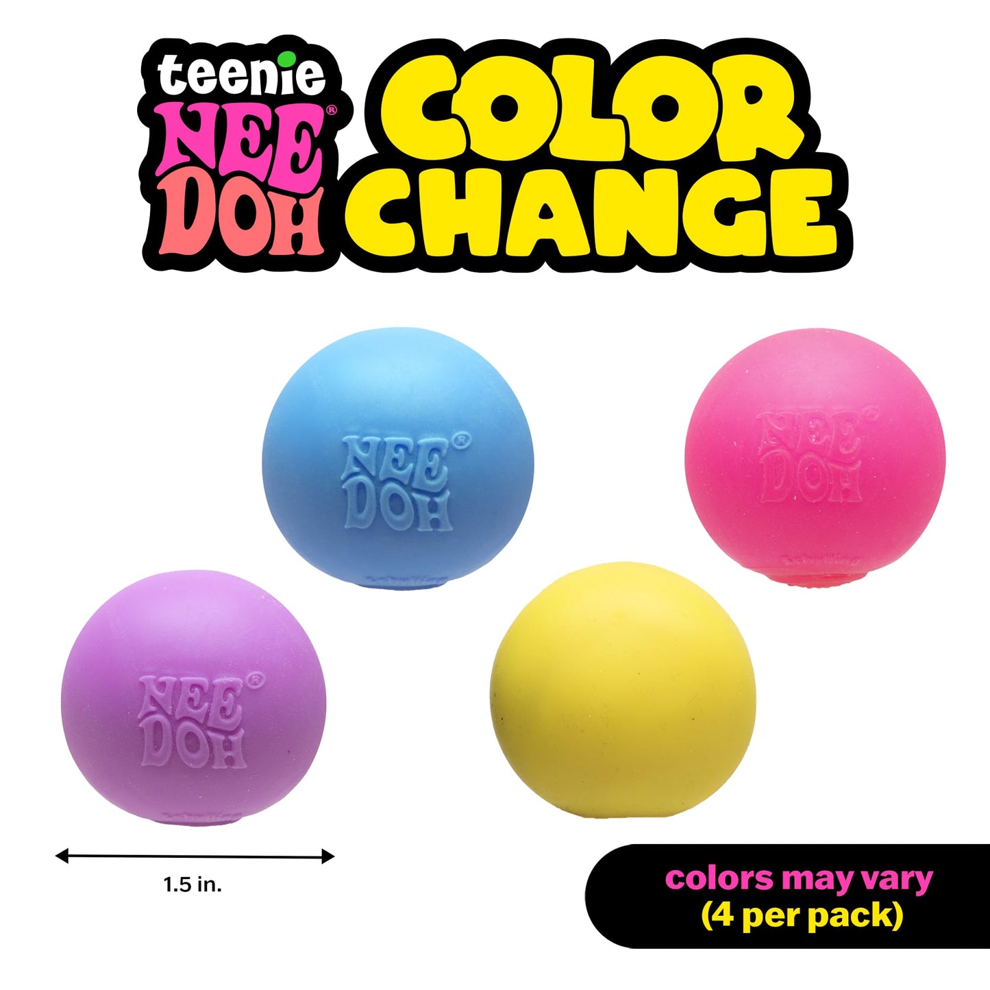 Schylling Needoh Teenie Color Change Needoh - Sensory Squeeze Toy - 4 Pack