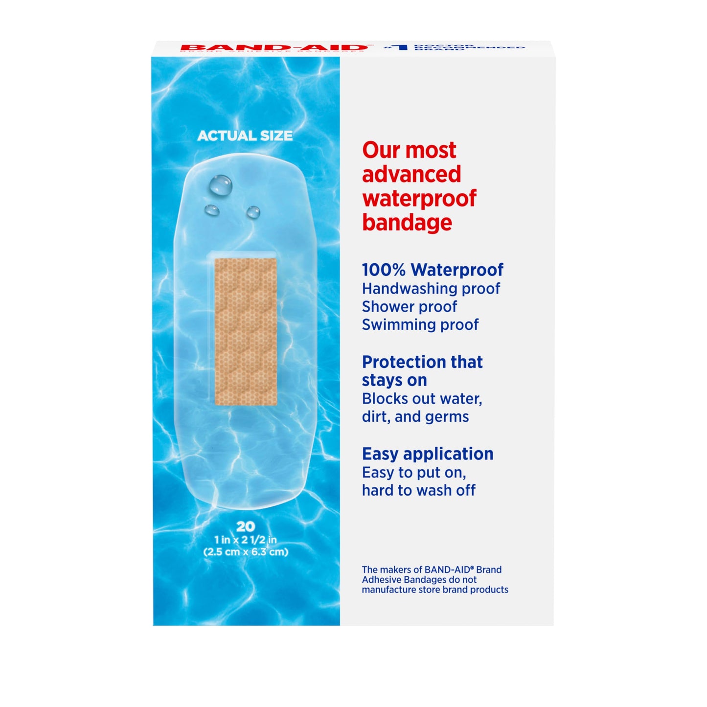 BAND-AID Brand Clear Waterproof Adhesive Bandages, All One Size, 20 Count