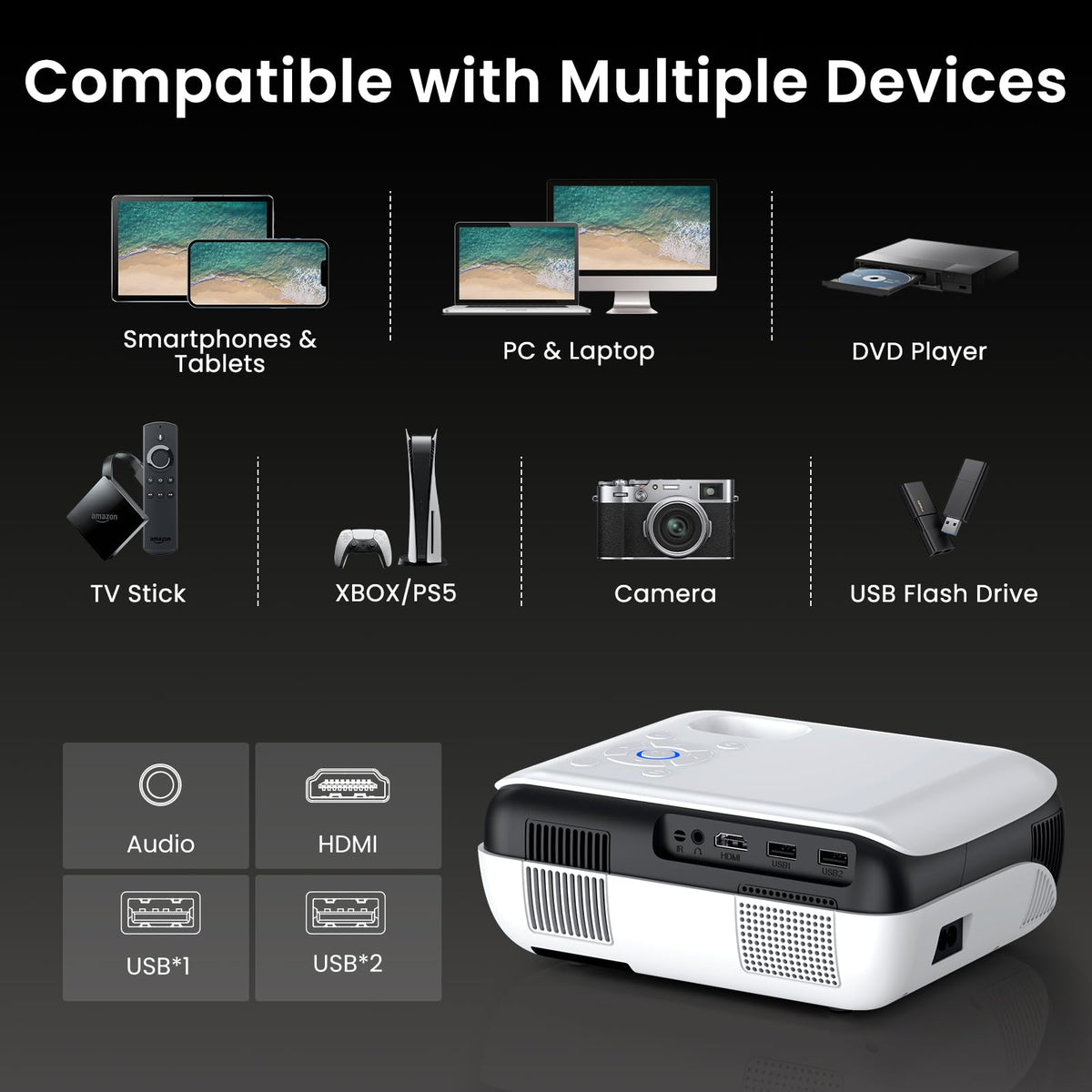 HAPPRUN Native 1080P Bluetooth Projector - Standard