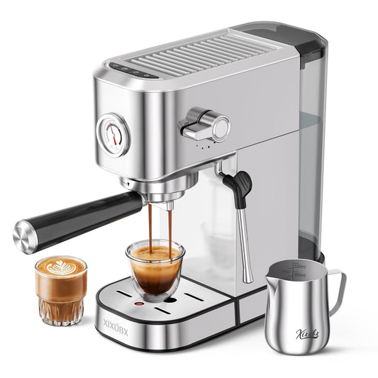 XIXUBX Espresso Machine with Milk Frother for Cappuccino & Latte, Sliver