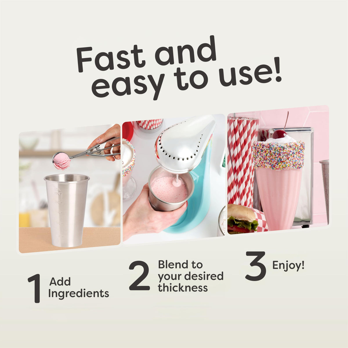 Nostalgia Two-Speed Electric Milkshake Maker and Drink Mixer, Includes 16-Ounce Stainless Steel Mixing Cup and Rod, Aqua