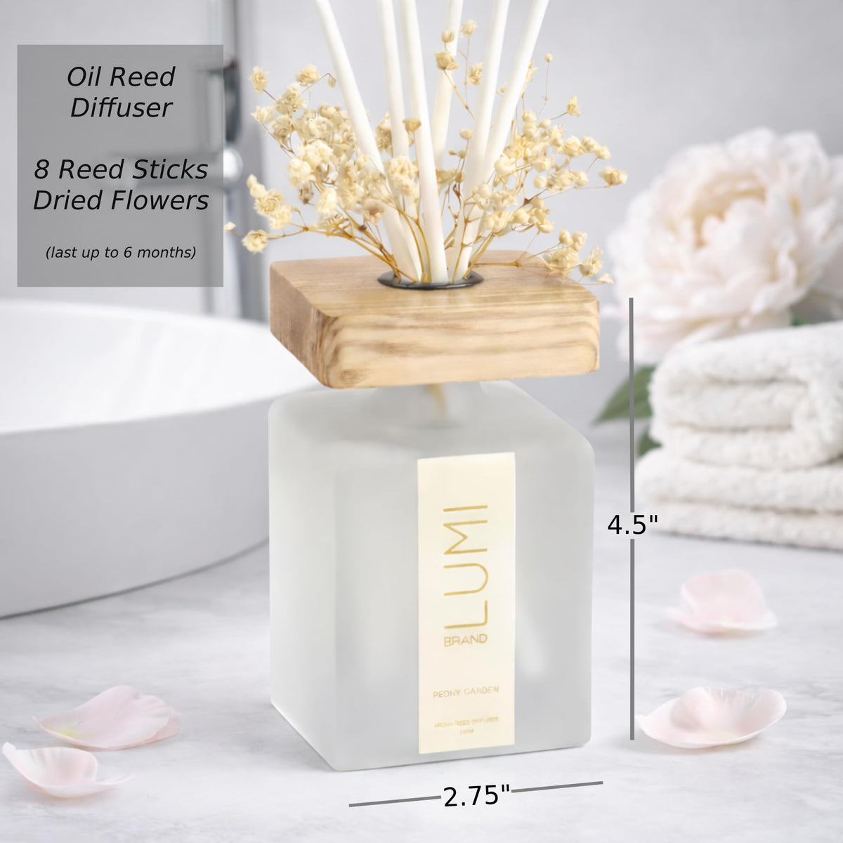 Luxury Aroma Gift Set | Peony Garden Scent - Reed Diffuser (200ml), Wood Wick Soy Candle (200g), Room Spray (50ml) | Includes Dried Flowers & 8 Reeds | Luxurious Fragrance for Home Décor | Great Gifts