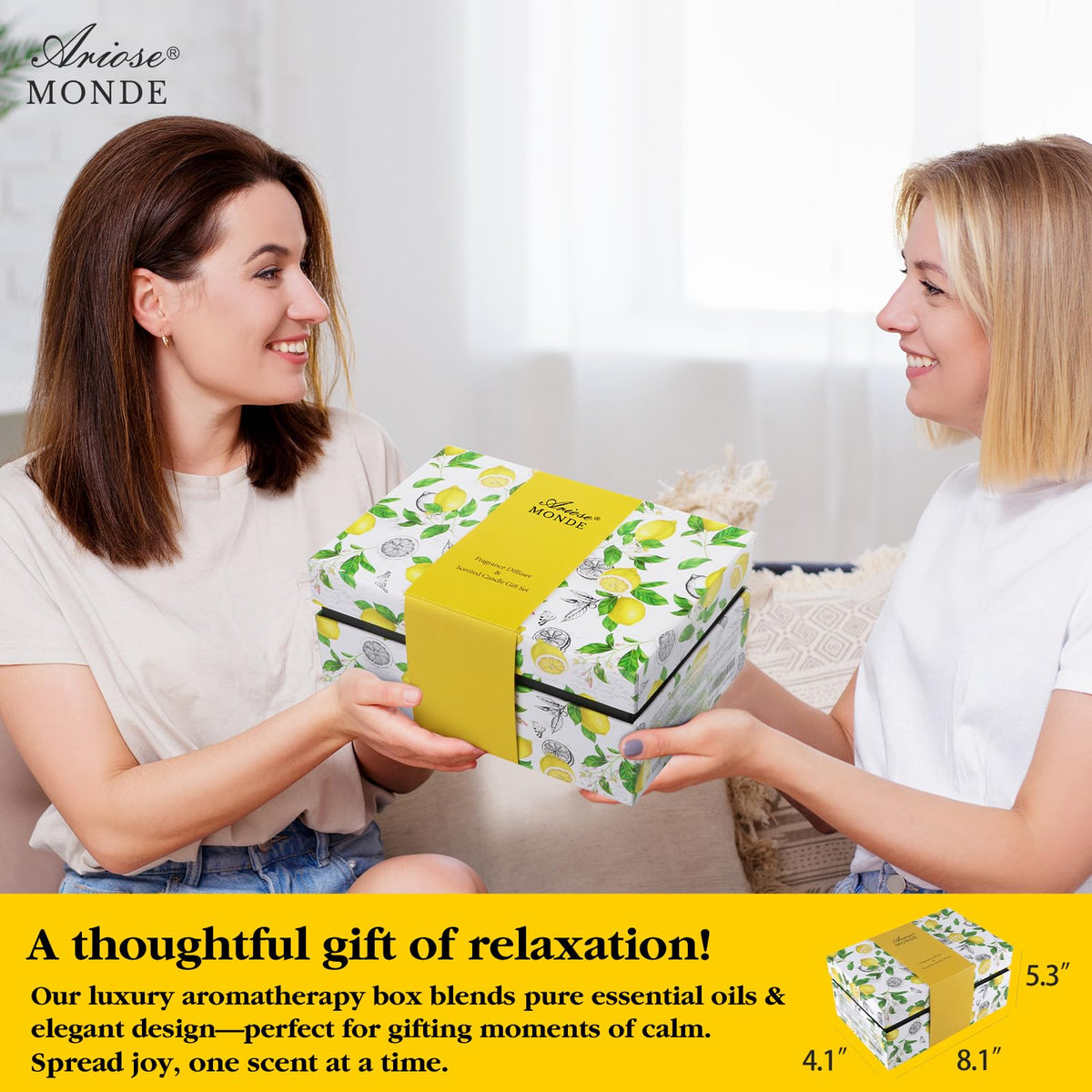Reed Diffuser & Candle Gift Set, Lemon Oil Diffuser for Bathroom Decor