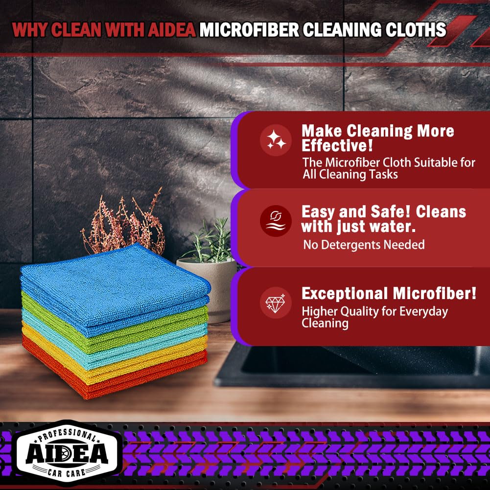AIDEA Microfiber Cleaning Cloth 20PK, Microfiber Towels for Cars 12"×12"