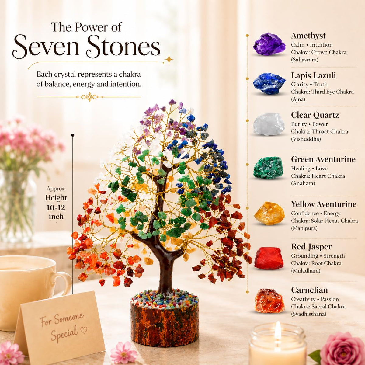 Crocon® 7 Chakra Crystal Tree of Life, Healing Crystals Tree 10-12 Inch,