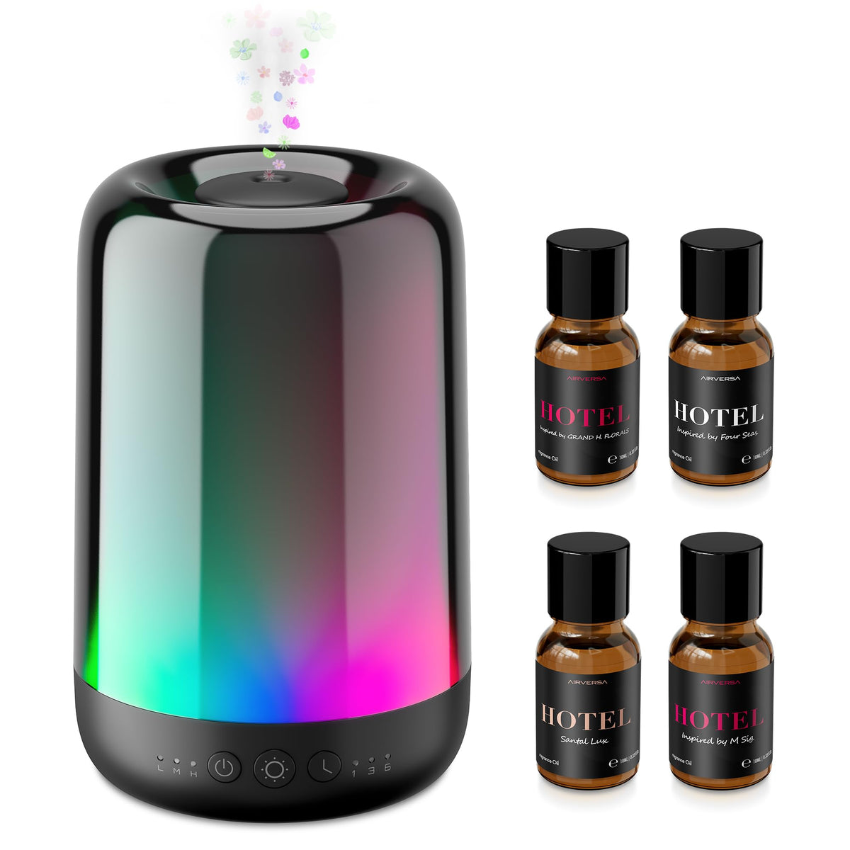 Airversa RDG Waterless Oil Diffuser with Rainbow Light, Black Starter Kit