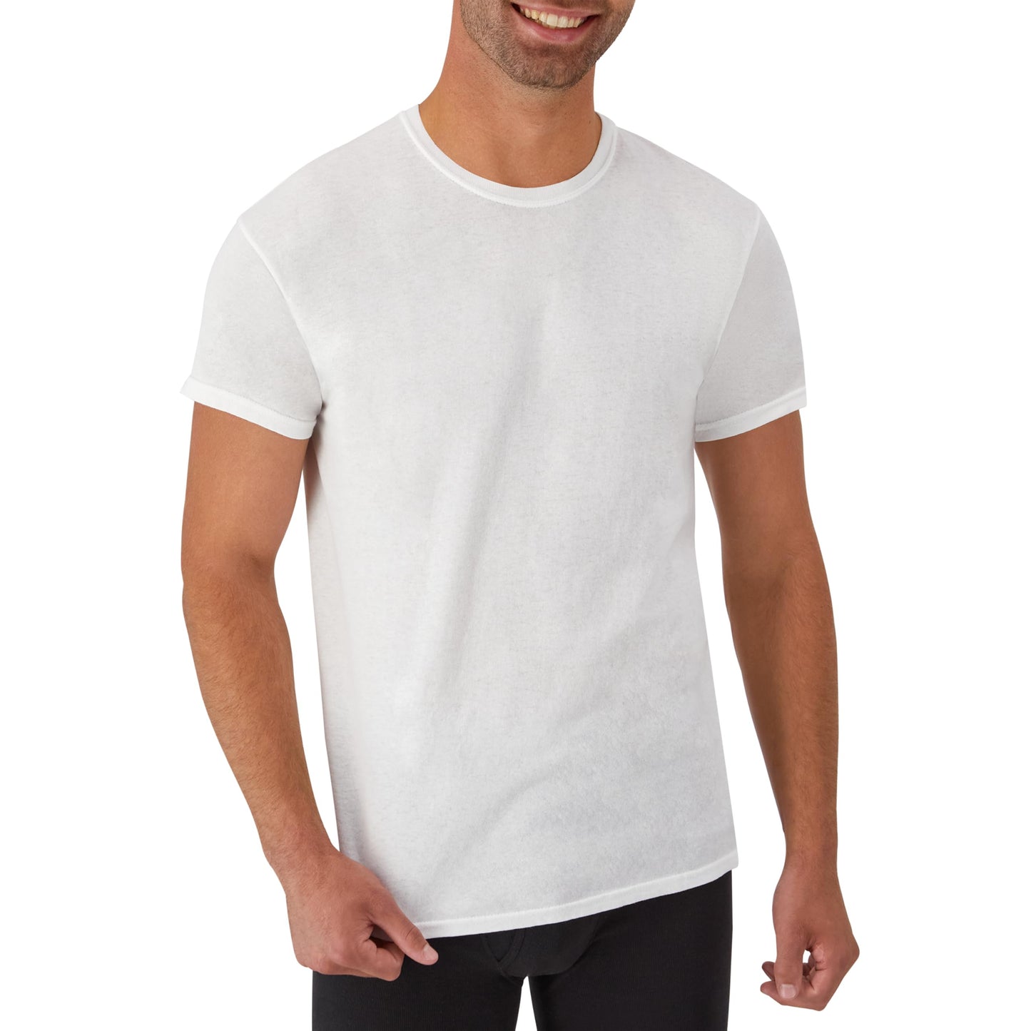 Hanes Mens Cotton, Moisture-wicking Crew Tee Undershirts, Multi-packs, White - 6 Pack, Large US