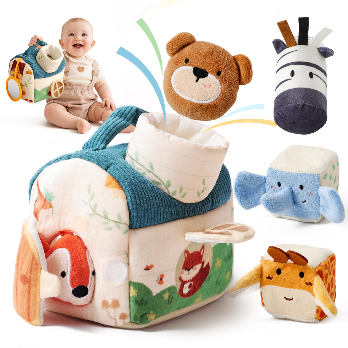 Baby Sensory Toys 6-12 Months Soft Rattle Plush Barn Animal Baby Boy Gifts