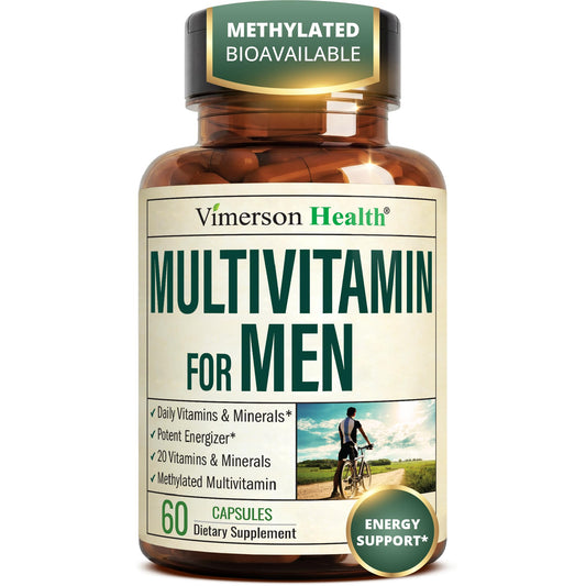 Vimerson Health Multivitamin for Men: Methylated B Vitamins, Chelated Minerals and Bioavailable D3 for Focus and Energy Support – Daily Mens Multivitamins and Multiminerals – 60 Capsules