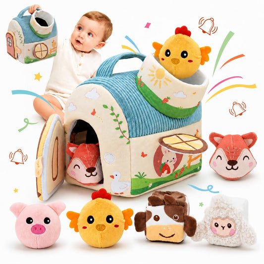 Baby Sensory Toys 6-12 Months Soft Rattle Plush Barn Animal Baby Boy Gifts