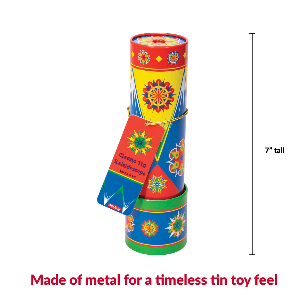 Schylling Classic Tin Kaleidoscope - Fun, Colorful Pattern-Changing Toy - Durable Tin with Multicolored Beads - Ages 3 and Up - One Piece