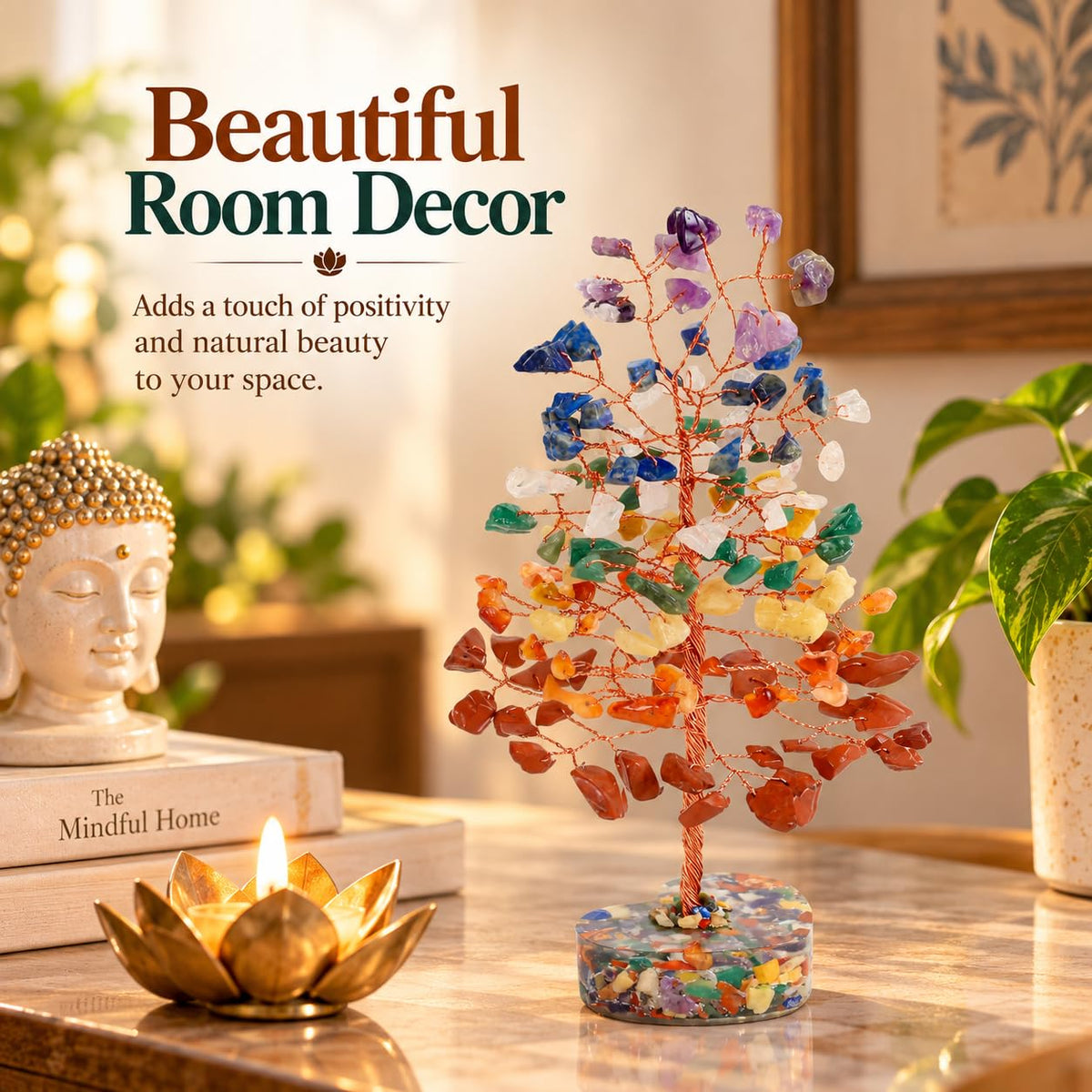 Crocon® 7 Chakra Heart Shape Base Crystals Tree, Birthday Gifts for Women