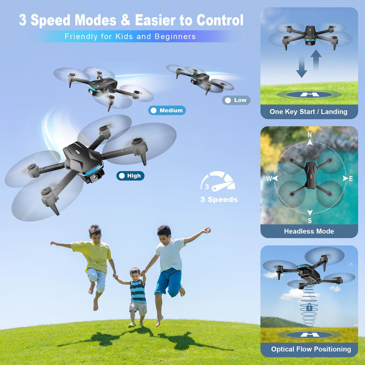 1080P Drones with Camera for Adults, Foldable Drone with 2 Batteries
