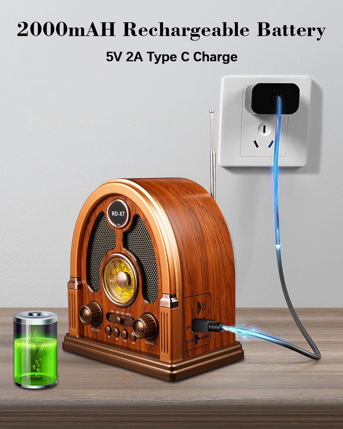 Qneye Portable Vintage AM/FM/SW Radio with Bluetooth Speaker, Retro Design