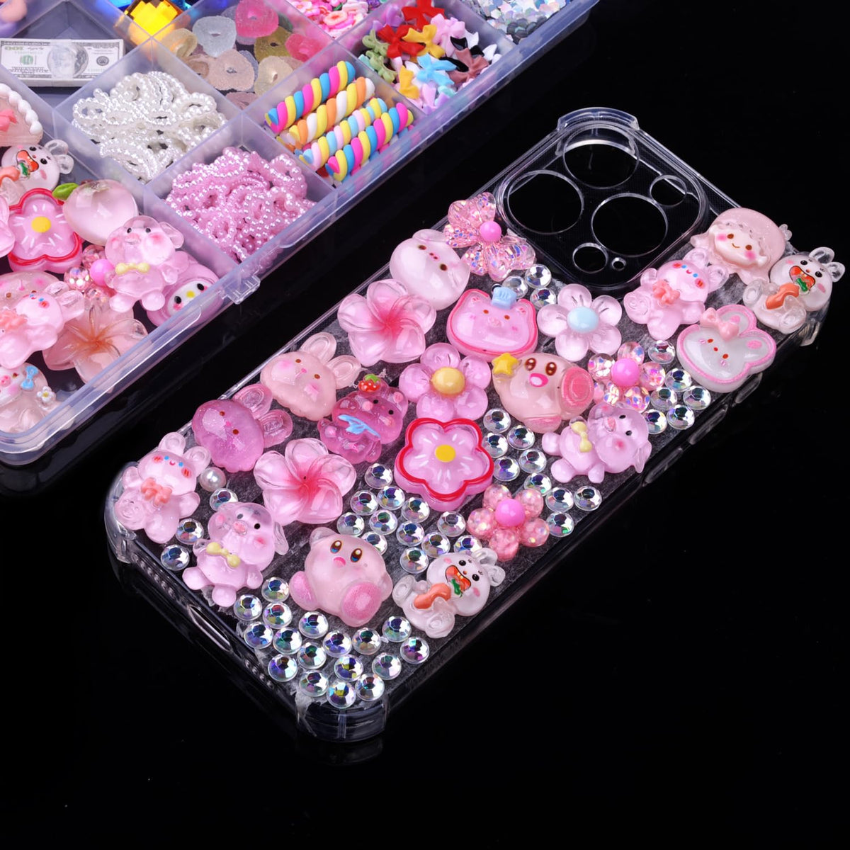 DIYCICO 3980 Pcs Junk Case Charms Kit for Phone Case,Slime Craft,Cute Nail Art Charms Pink