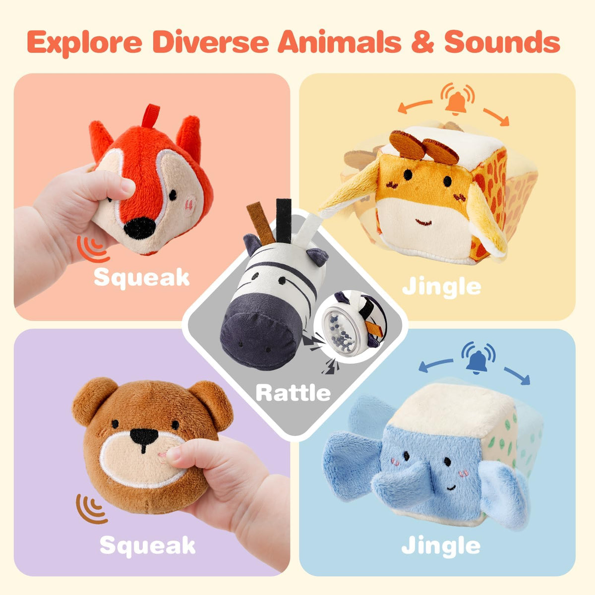 Baby Sensory Toys 6-12 Months Soft Rattle Plush Barn Animal Baby Boy Gifts