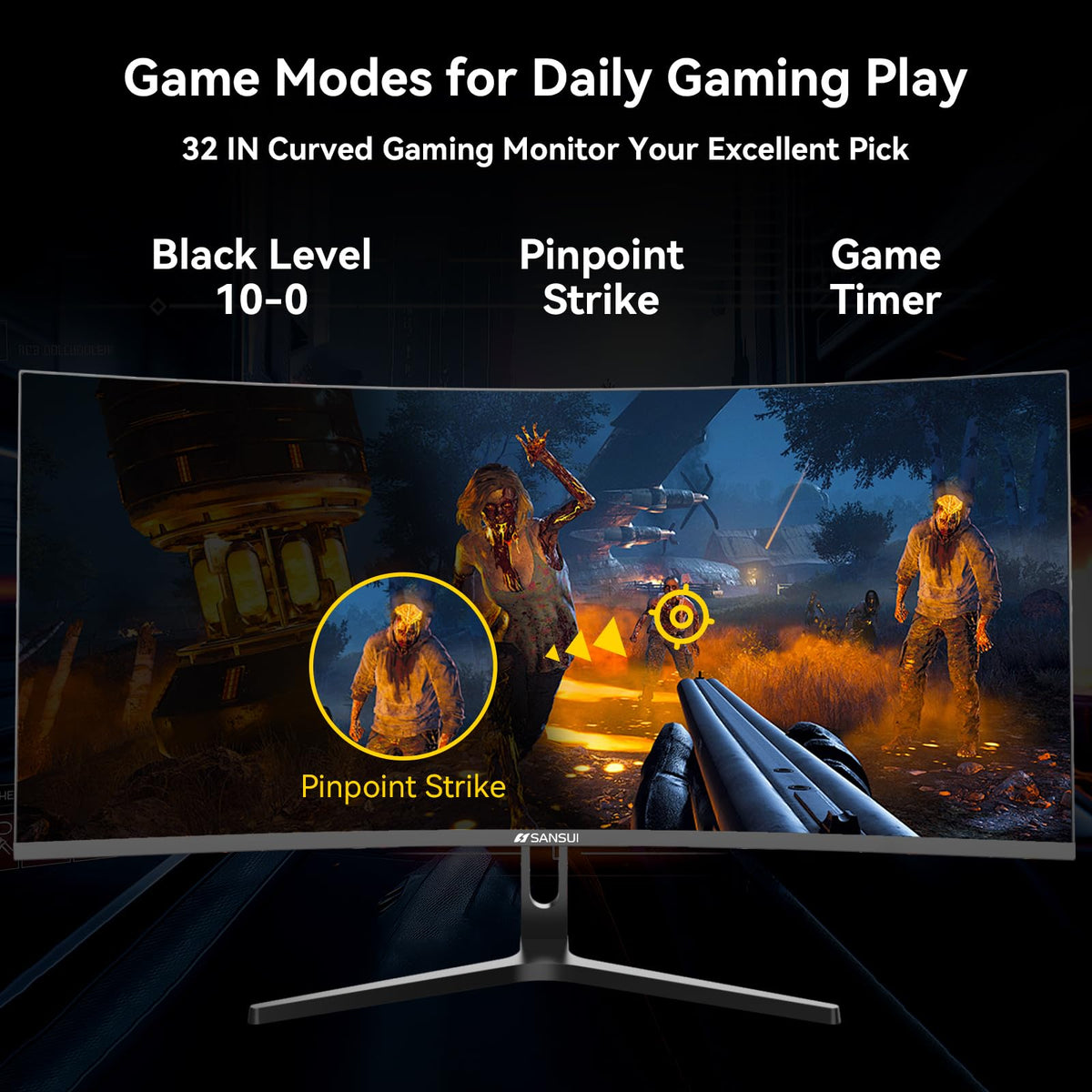 SANSUI 32 Inch Curved 240Hz Gaming Monitor High Refresh Rate, FHD 1080P