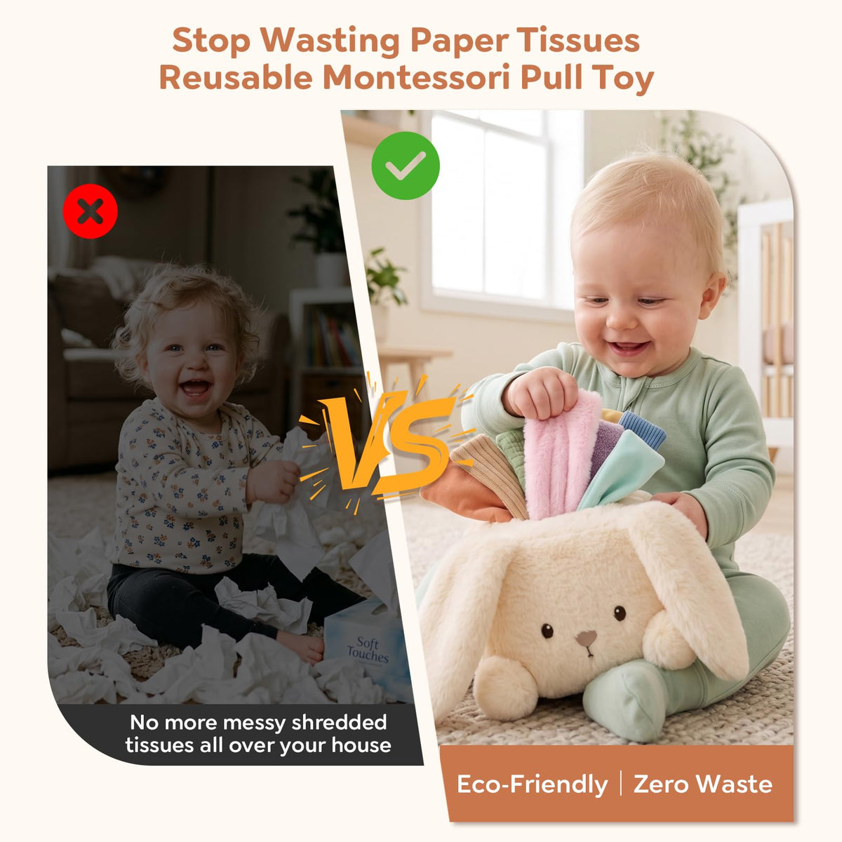 weirtoya Baby Bunny Tissue Box Toy,Baby Toys 6-12 Months