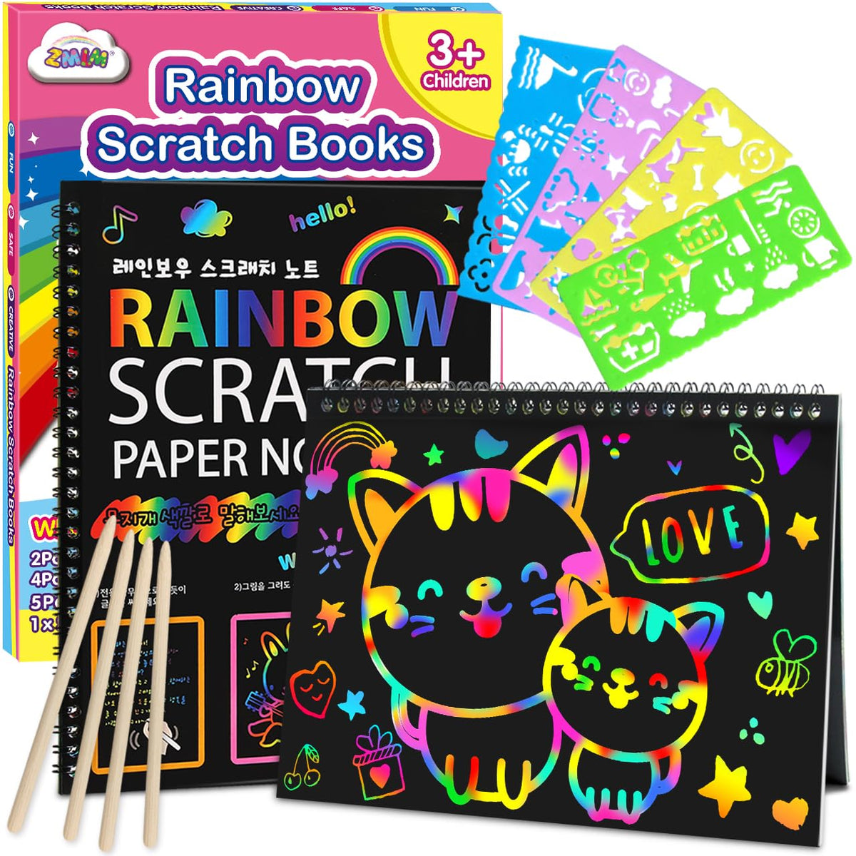 ZMLM Scratch Paper Art-Crafts Gift: 2 Pack Rainbow Notebooks Supplies Toys