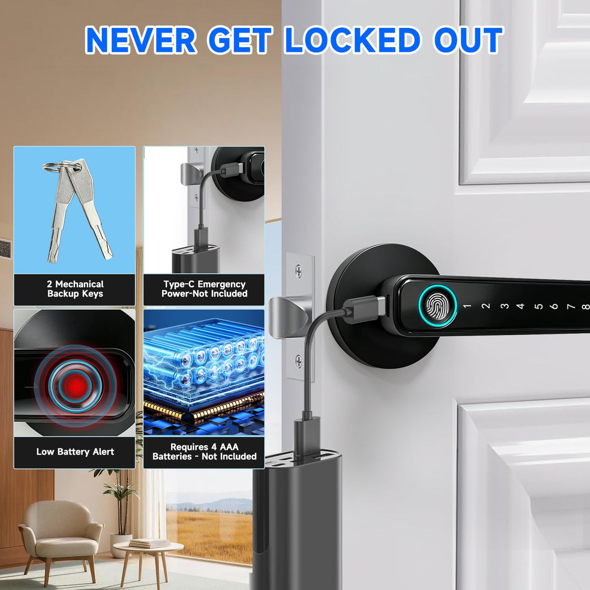 Orcahived Fingerprint Door Lock with Keypad, 5-in-1 Smart Door Knob