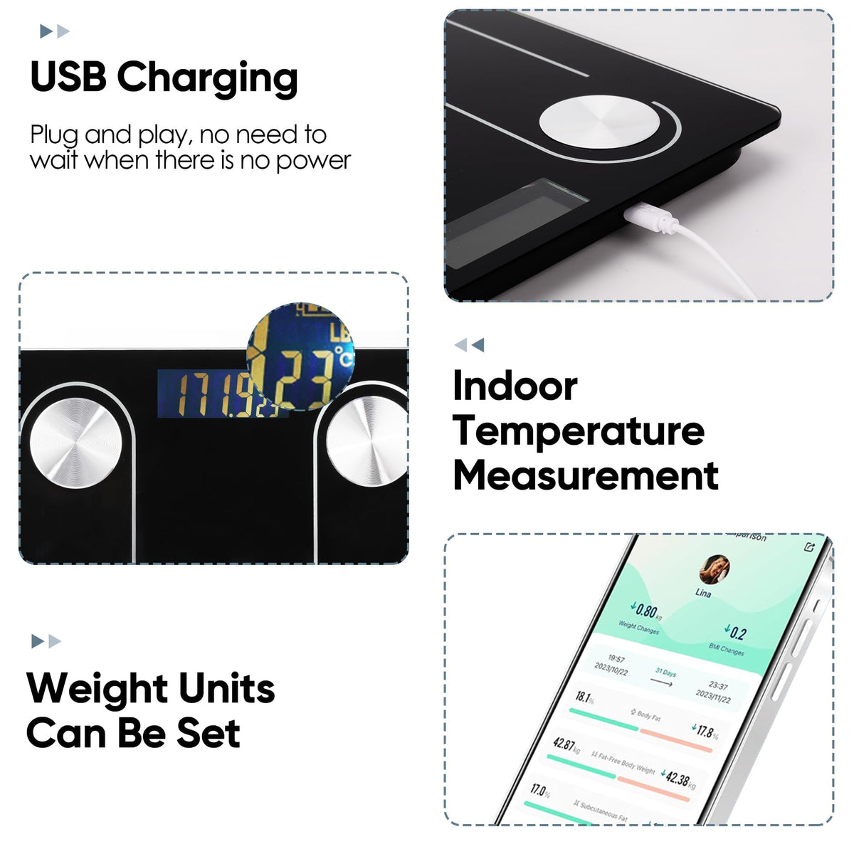 YPENSLZX Digital Scale with Led Display Practical Body Fat Scale, Portable Bathroom Scale with Smartphone App (Black)
