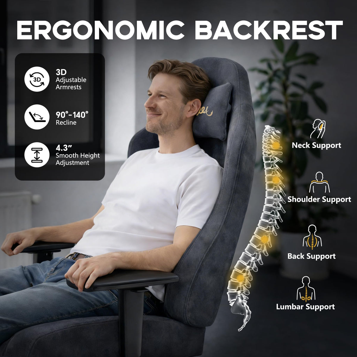 Video Gaming Chair for Adults with Footrest, Ergonomic Computer Chair, Gray