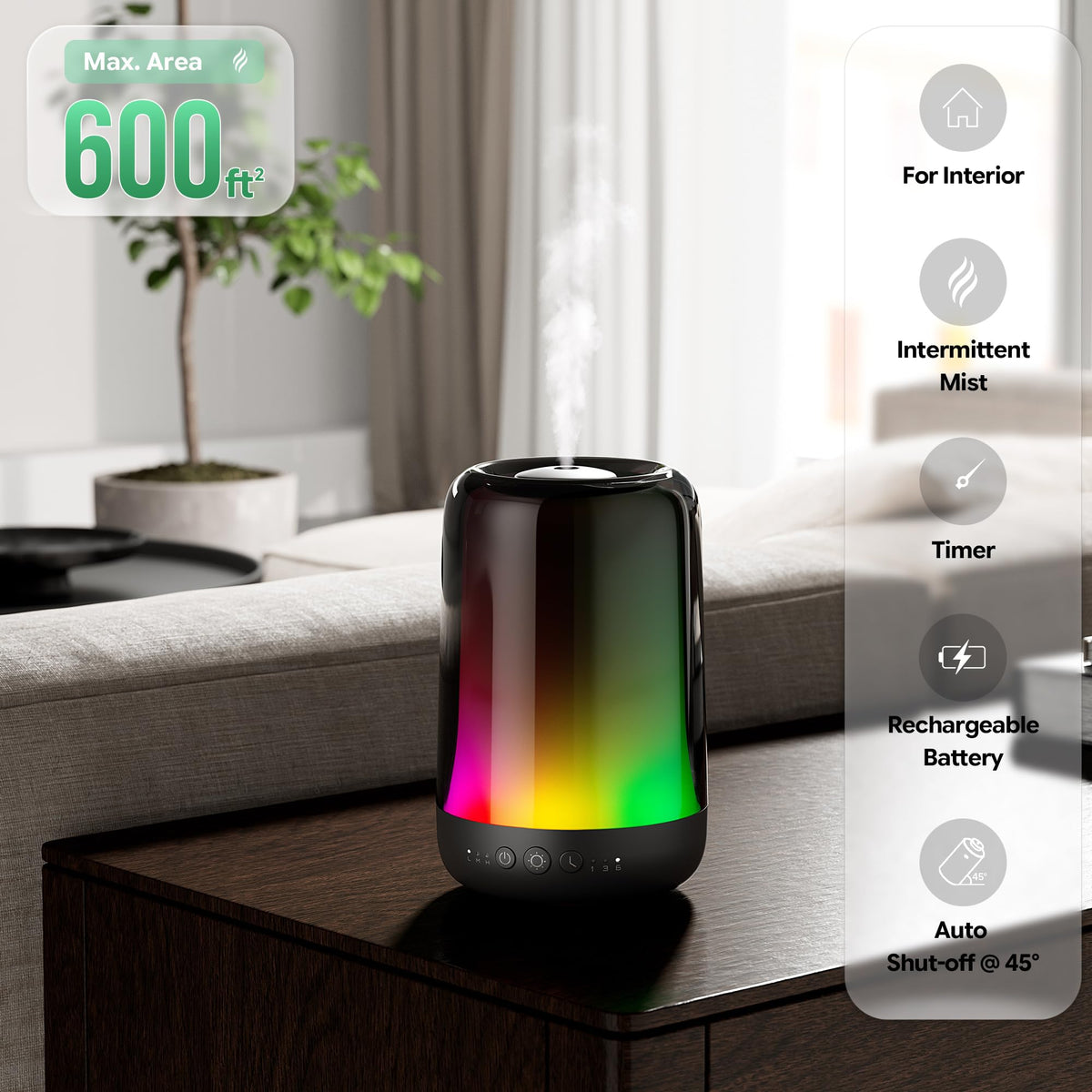 Airversa RDG Waterless Oil Diffuser with Rainbow Light, Black Starter Kit