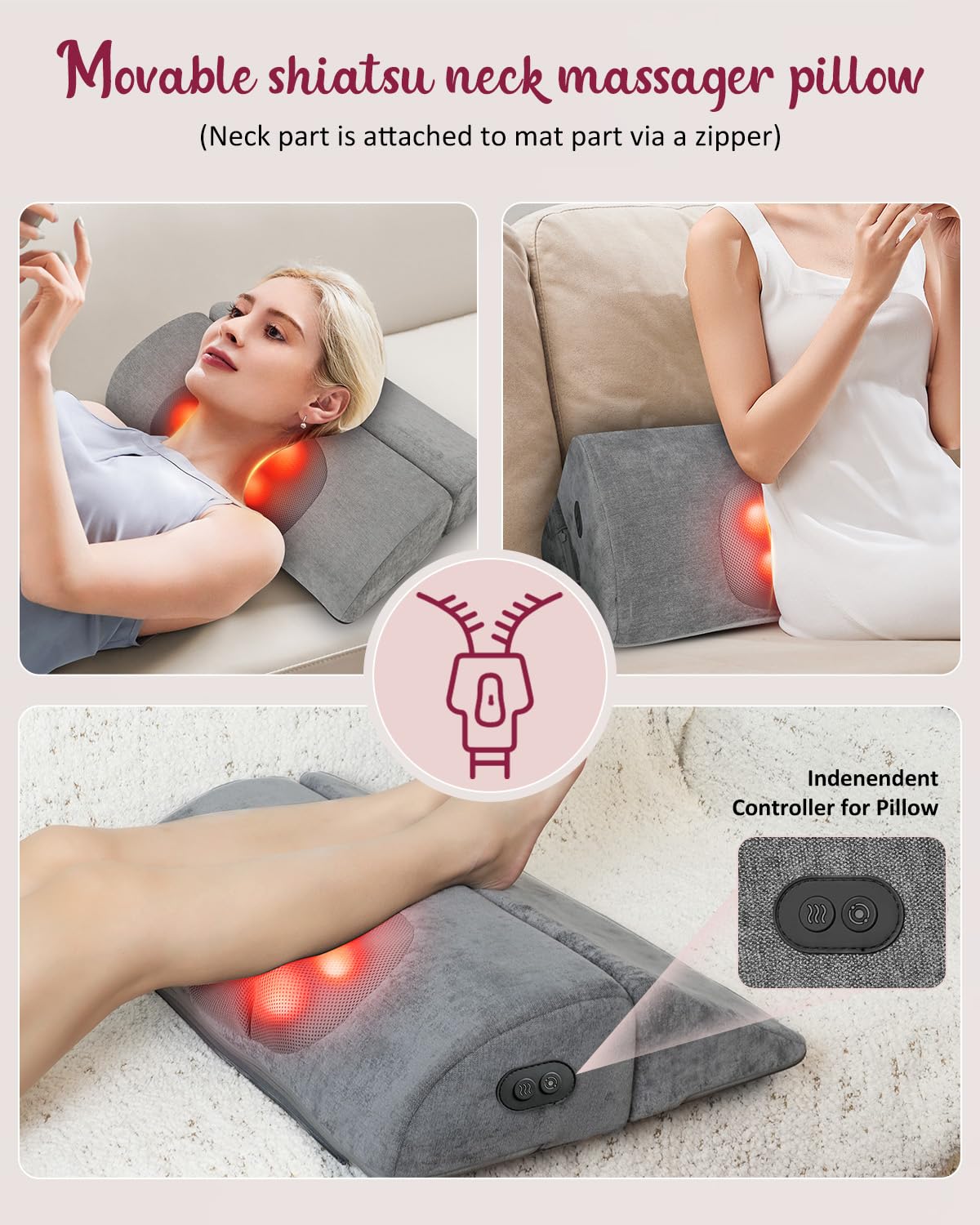 THERAZZAGGE Full Body Massage Mat with Heat, Detachable Neck Massager, Massage Pad with 10 Vibrating Motors, Home Office Use, Gift for Men Women Parents Christmas