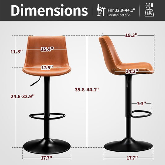 STOOLINK Vintage Bar Stools Set of 2, Crazy Horse Leather Bar Chairs