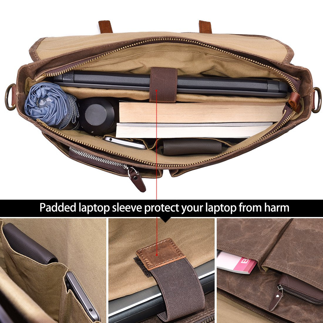 NEWHEY Mens Messenger Bag 15.6 Inch Business Office Work Briefcase Brown
