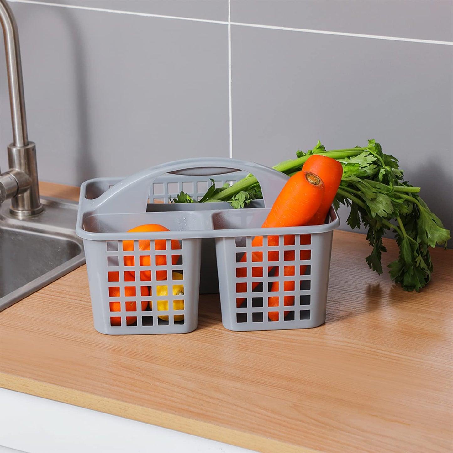 Portable Shower Caddy Basket Plastic Storage Basket with Compartments Grey