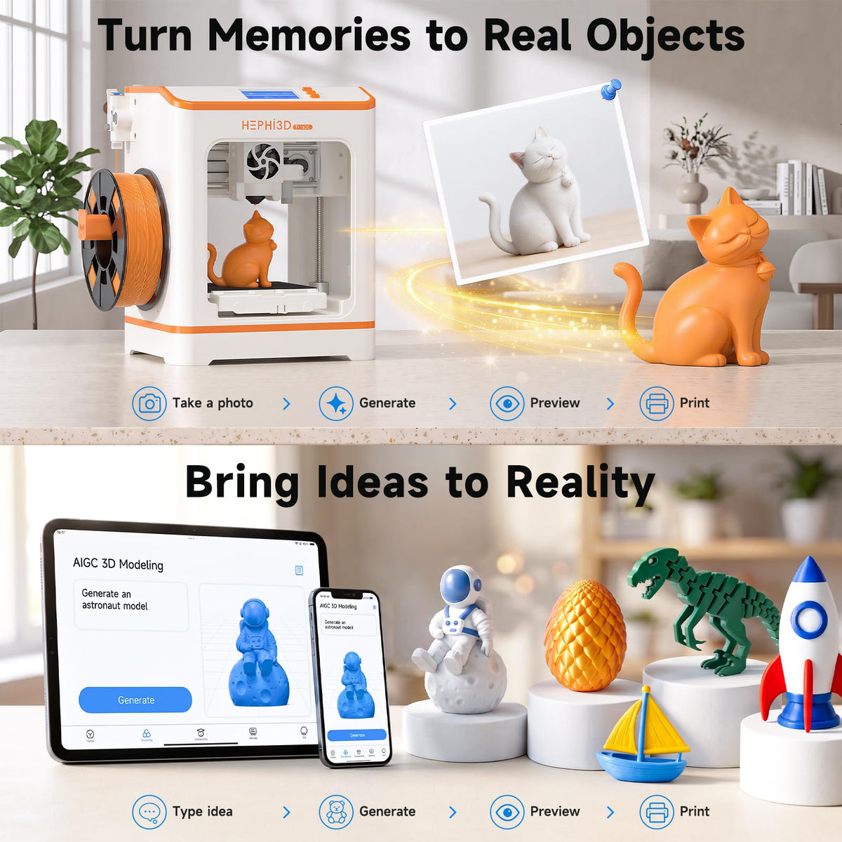 Hephi3d TINA2C 3D Printer for Beginners & Kids with Filament Starter Kit