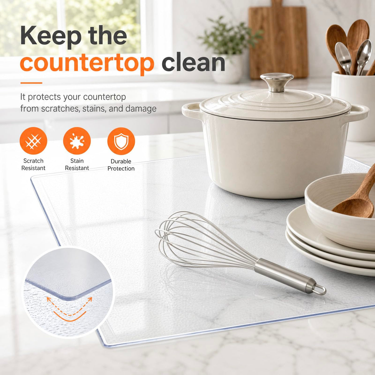 2PCS Clear Silicone Countertop Protector Mat 23.6x15.7 for Kitchen Counter