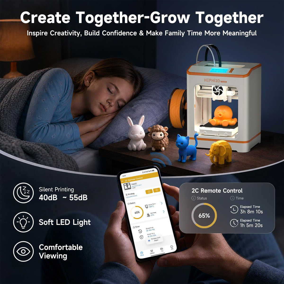 Hephi3d TINA2C 3D Printer for Beginners & Kids with Filament Starter Kit