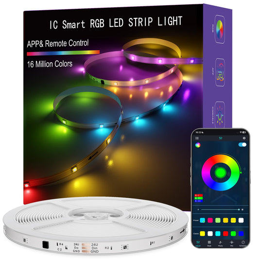 ERBTY LED Lights for Bedroom, 65.6FT IC RGB LED Strip Lights, Smart Control