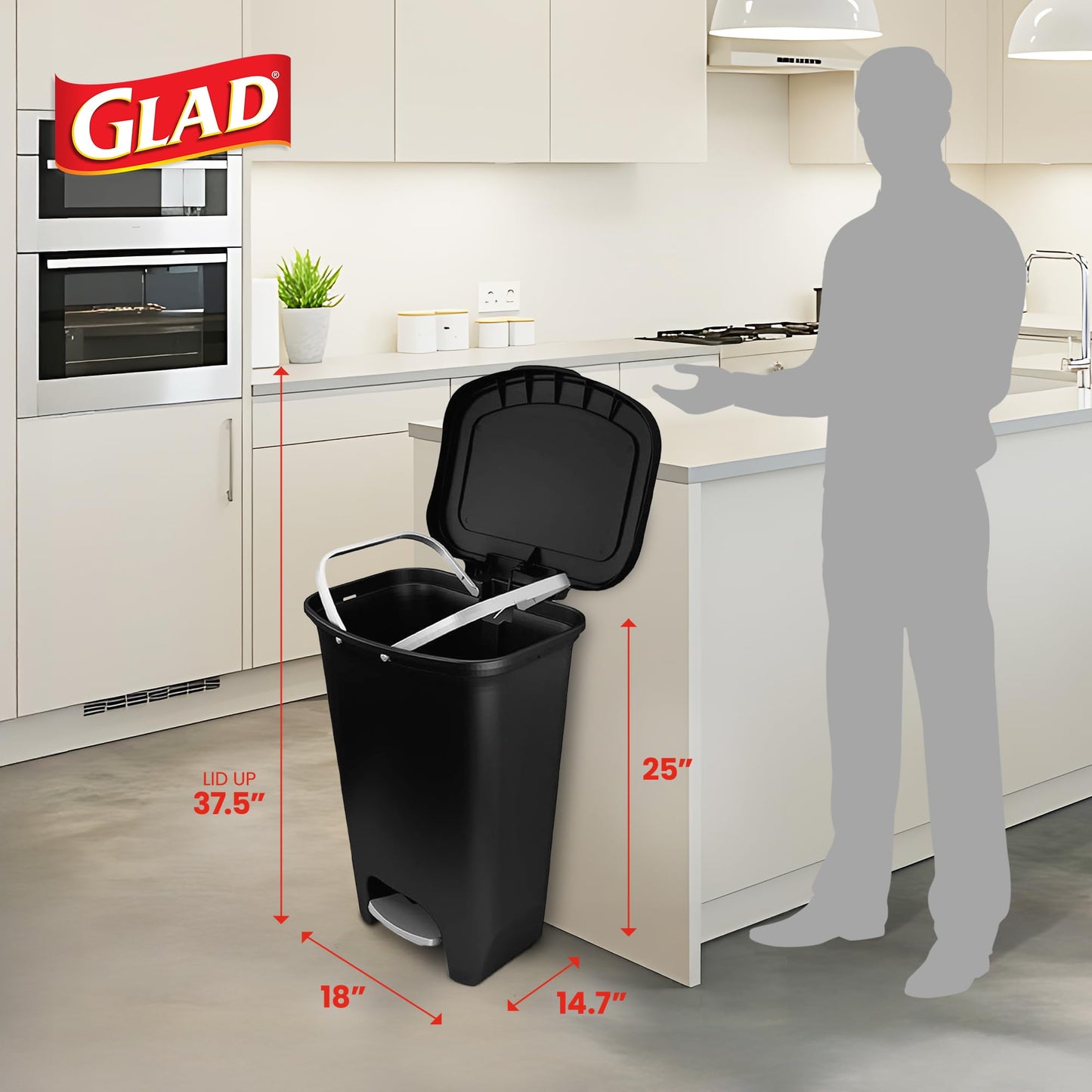 Glad Trash Can with Clorox Odor Protection | Plastic Bin, 13 Gal, Black