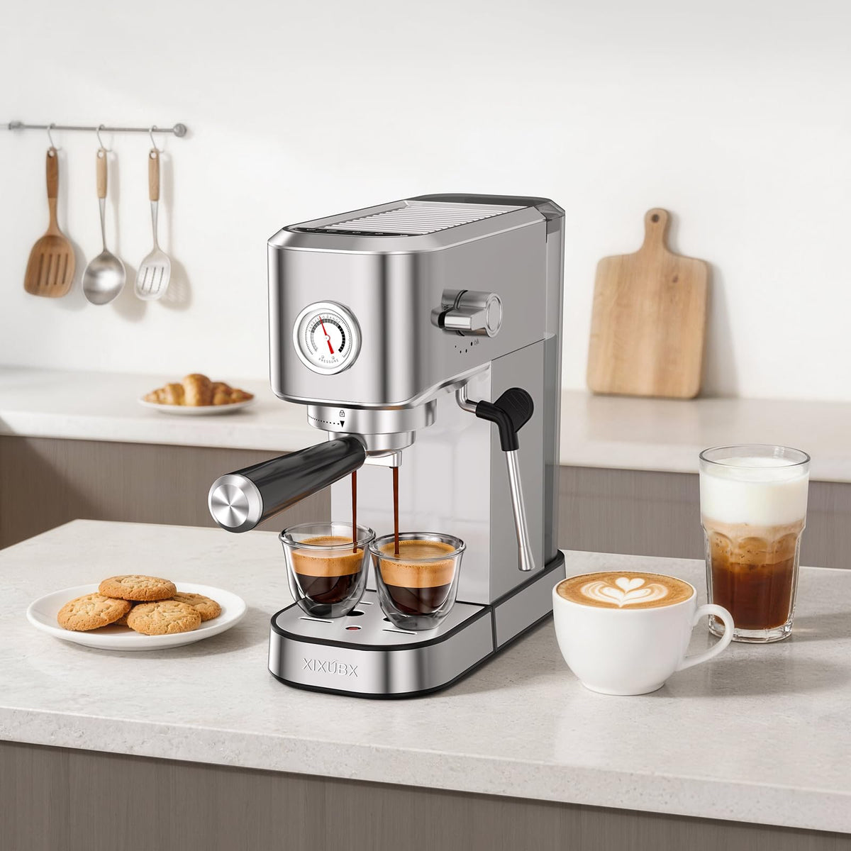 XIXUBX Espresso Machine with Milk Frother for Cappuccino & Latte, Sliver