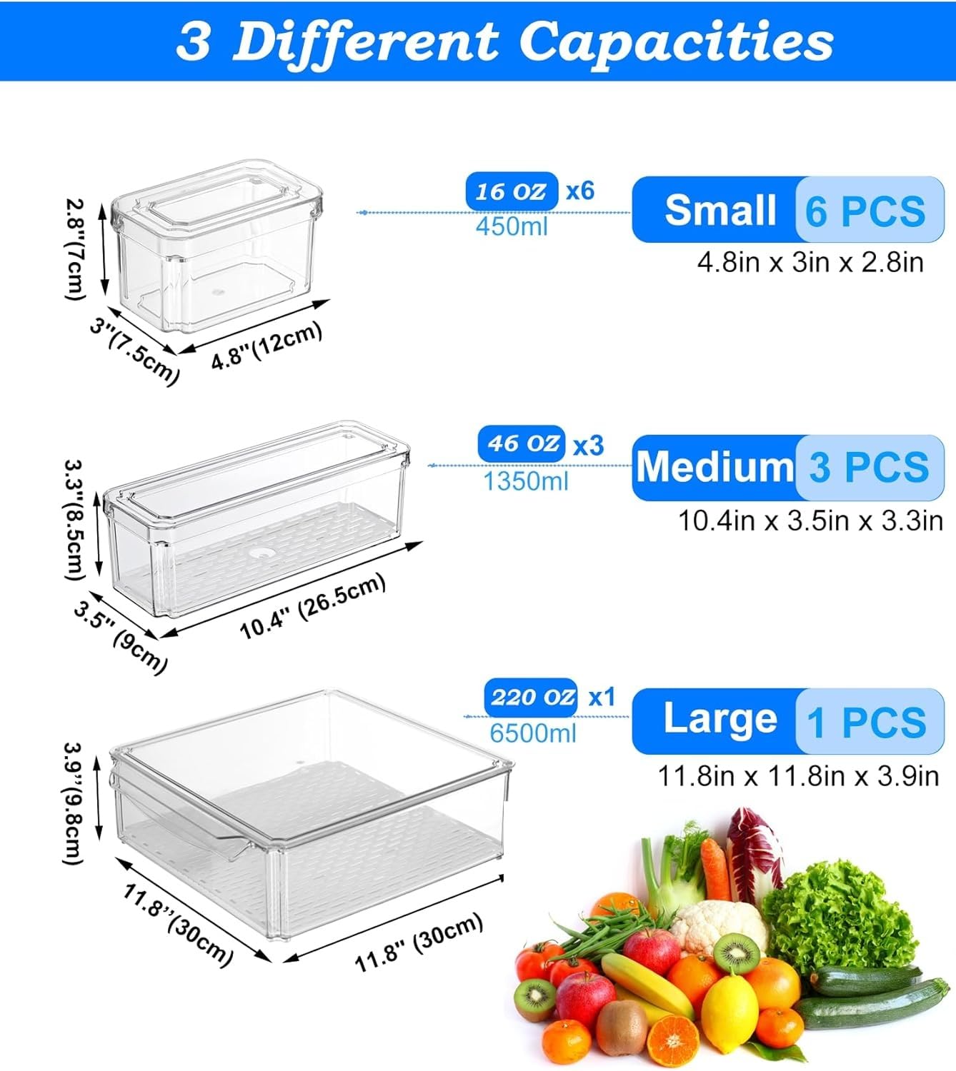 KUMD 10 Pack Food Storage Organizer Bins, Clear Pantry Containers with Lids