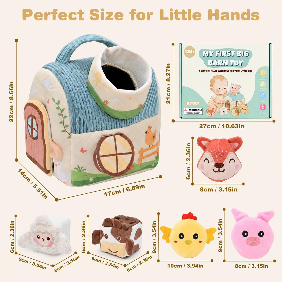 Baby Sensory Toys 6-12 Months Soft Rattle Plush Barn Animal Baby Boy Gifts