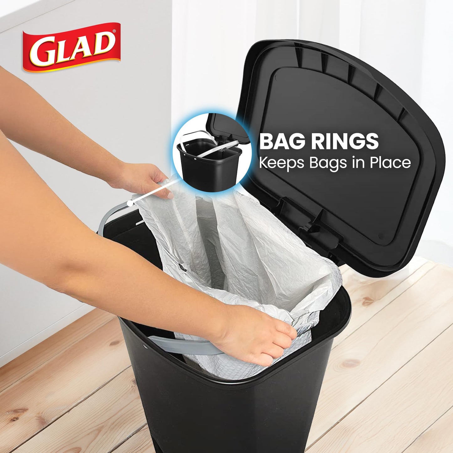 Glad Trash Can with Clorox Odor Protection | Plastic Bin, 13 Gal, Black