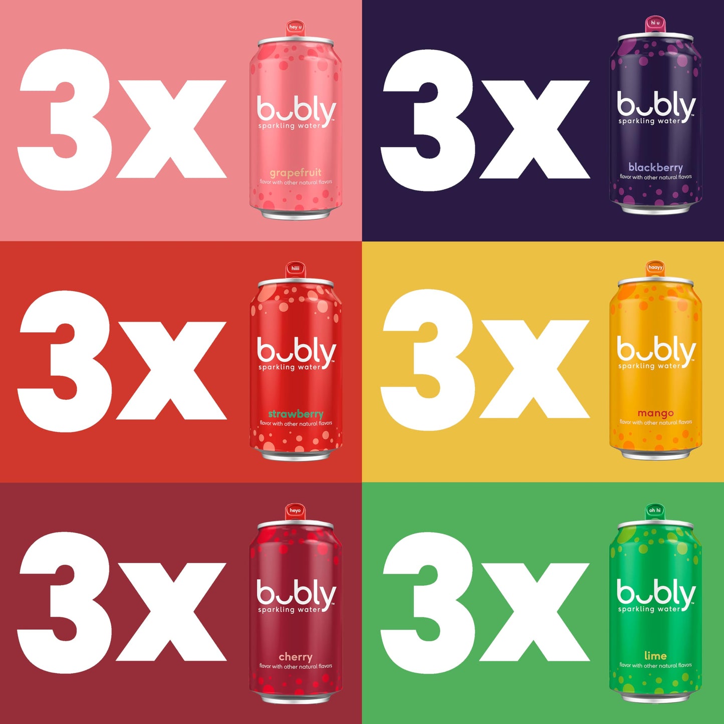 bubly Sparkling Water, 6 Flavor Variety Pack, 12 Fl Oz Cans (Pack of 18)