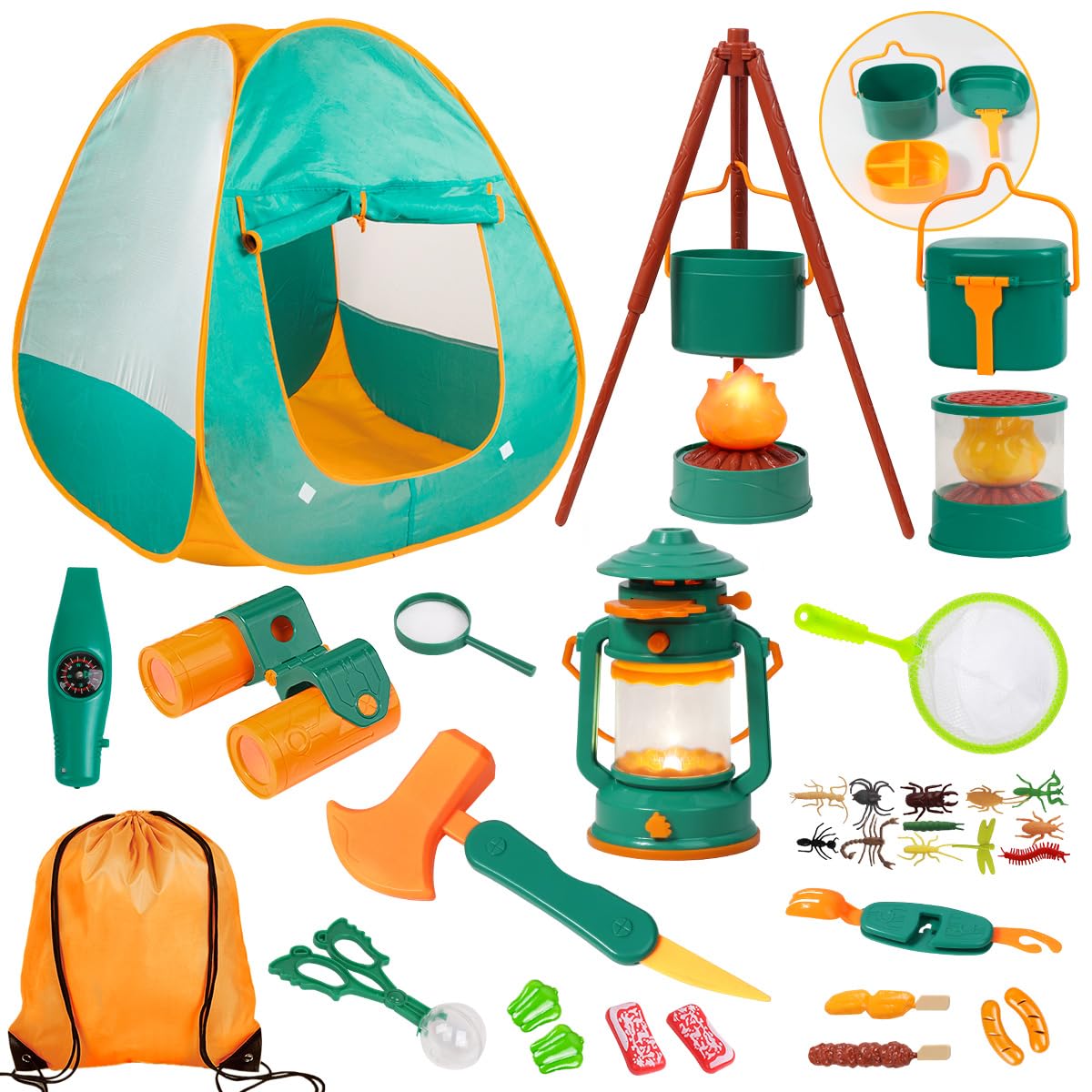 Meland Camping Play Set for Children 3-6, Pretend Adventure Toy Gift