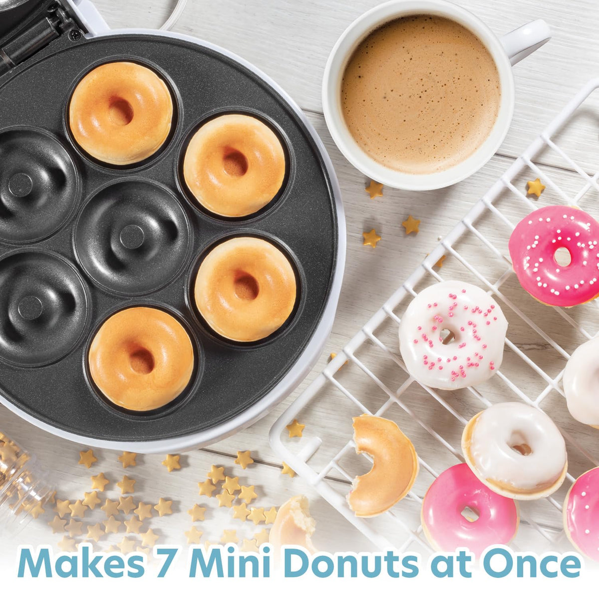 CucinaPro Mini Donut Maker, Electric Non-Stick, Bakes 7 Small Doughnuts