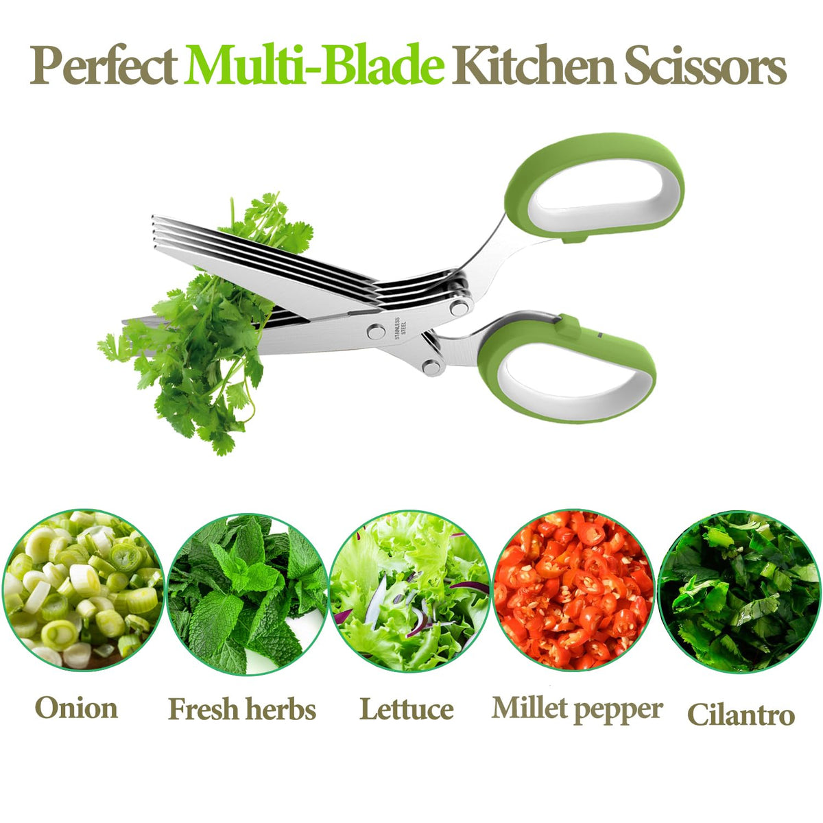 2026 Upgraded Herb Scissors, 5-Blade Kitchen Herb Shears